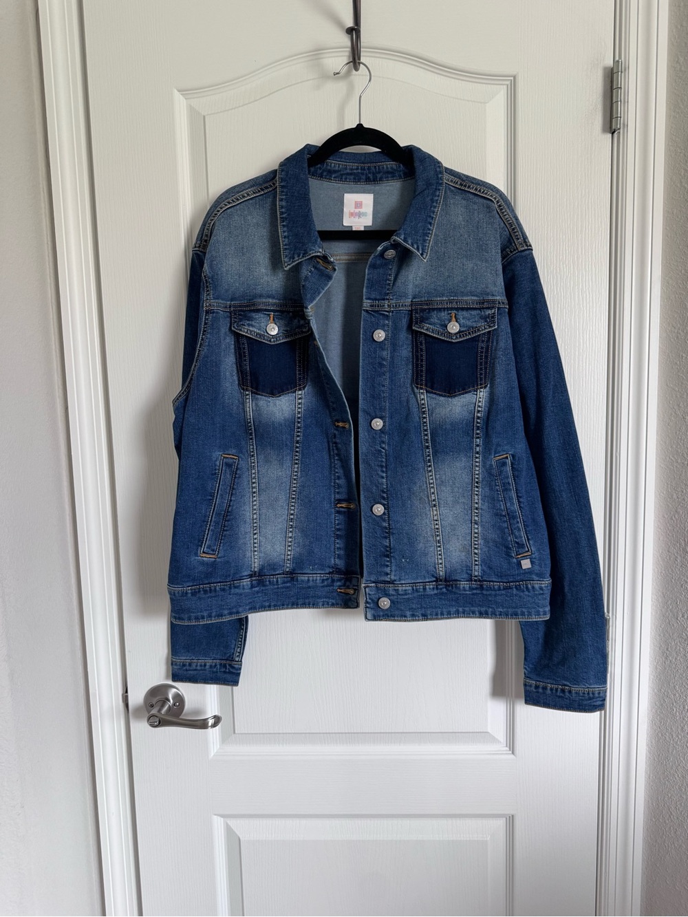 LuLaRoe Harvey Two-Tone Blue Denim Jacket